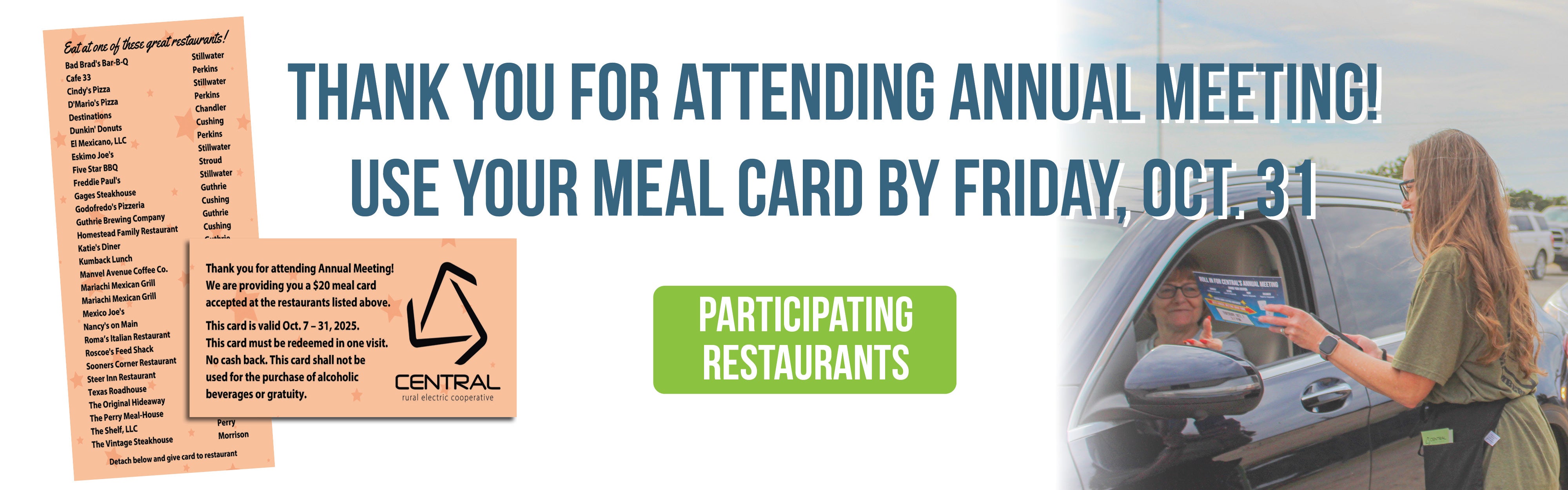 Where to use your Annual Meeting Meal Card